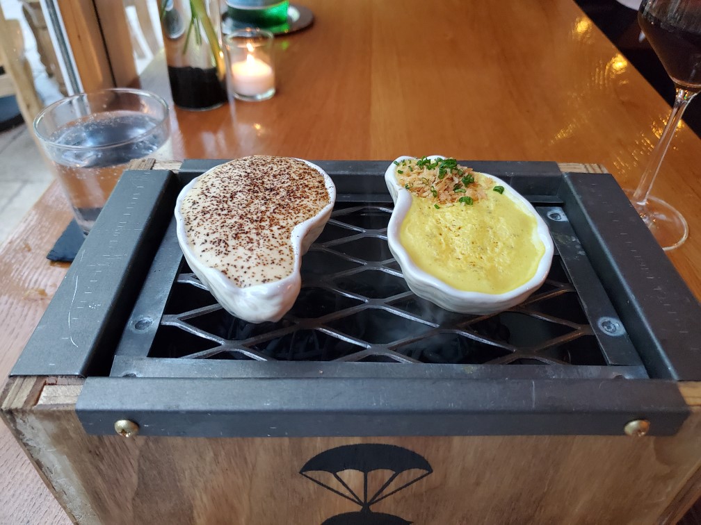 Ariete Wood Grilled Oysters (Bone marrow with Chives and uni butter with parmesan
