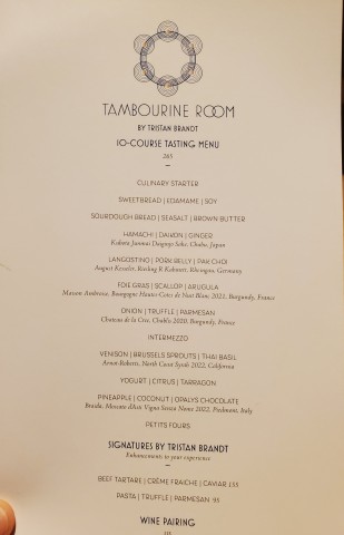 Menu as of March 20, 2024 at Tambourine Room in Miami Beach