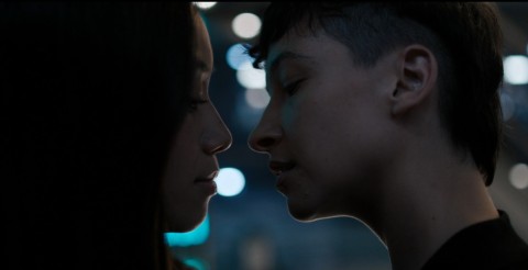 Iris and Dev about to kiss on Beacon 23 Season 2 Episode 5