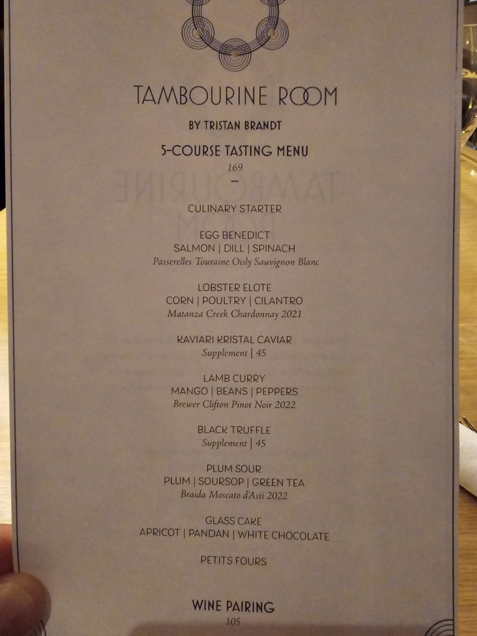 August 10, 2024 Menu at Tambourine Room in Miami Beach