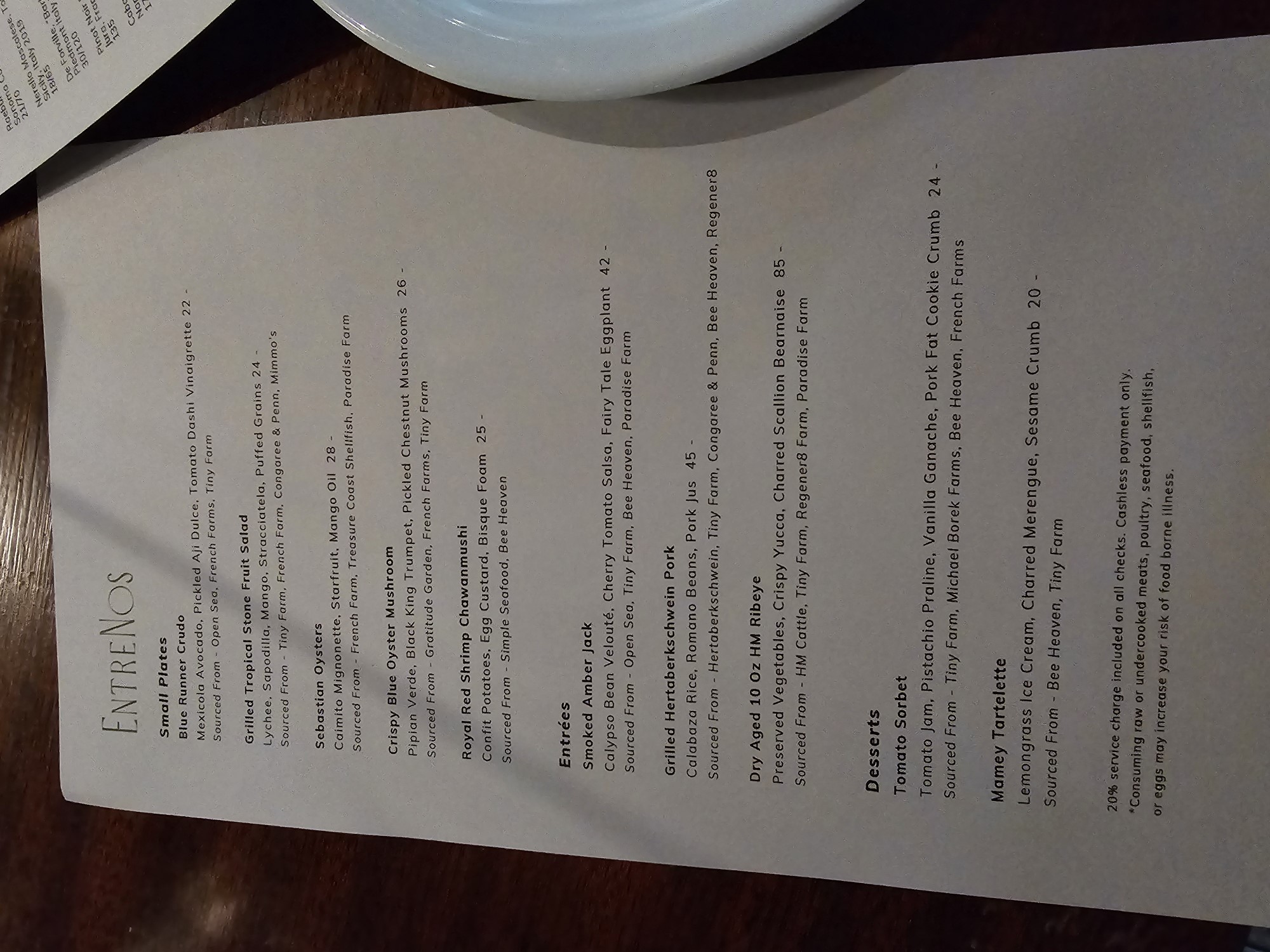6/20/24 menu at EntreNos