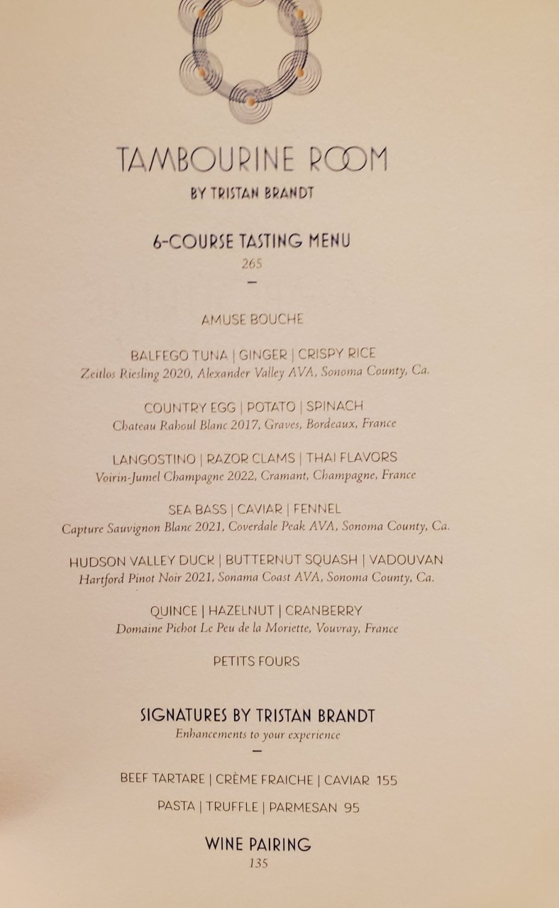 2024 Winter Menu - Tambourine Room