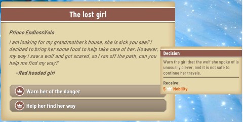 Red Hooded Girl gives 5 nobility in Fabledom