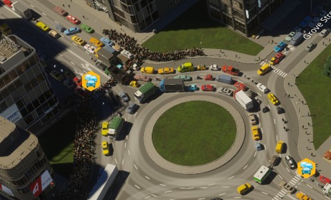 HUGE amount of pedestrians blocking the cars in Cities Skylines 2
